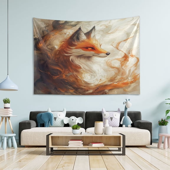 WOBOGO Cool Orange Fox Tapestry 60×51in Home Living Room Bedroom Wall Hanging Ornaments