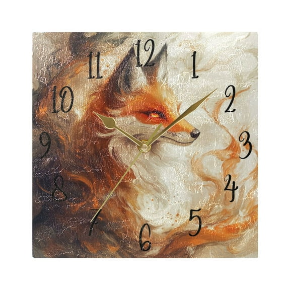 WOBOGO Cool Orange Fox Wall Clock 7.78 Inch Battery Operated Silent Unit Square Rustic Vintage Style for Home Bedroom Office Gold Pointer
