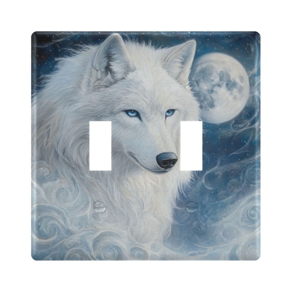 WOBOGO Cool White Wolf 2-hole Switch Plates PC Flame Retardant Plastic Material Glossy Finish Smooth Touch 4.56x4.48x0.27in