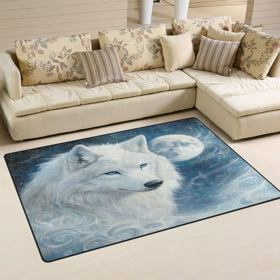 WOBOGO Cool White Wolf Carpet Non-Slip Rugs Soft Doormat 31×20in Living Dining Room Bedroom Decorative