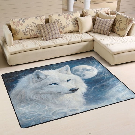 WOBOGO Cool White Wolf Carpet Non-Slip Rugs Soft Doormat 72×48in Living Dining Room Bedroom Decorative
