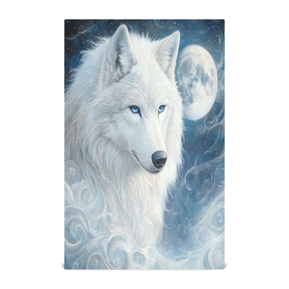 WOBOGO Cool White Wolf Kitchen Towel 1 Piece Large Cotton Dishcloth Premium Absorbency Set with Hanging Loop