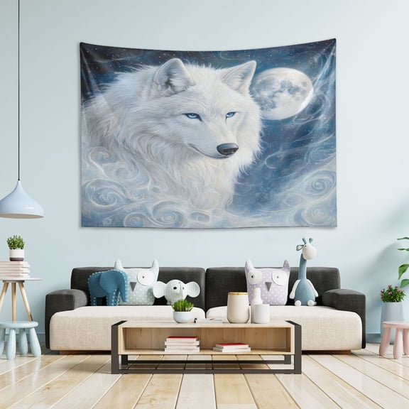 WOBOGO Cool White Wolf Tapestry 60×51in Home Living Room Bedroom Wall Hanging Ornaments
