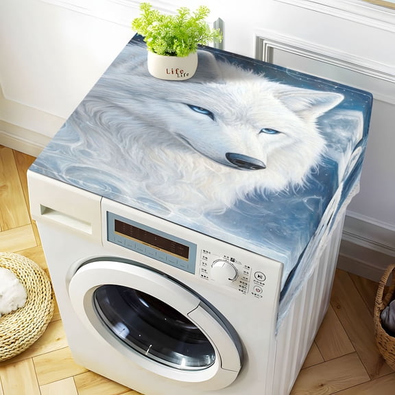 WOBOGO Cool White Wolf Washing Machine Cloth Dryer Refrigerator Top Cover Protective Non-Slip Mat For Kitchen Laundry