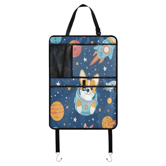 WOBOGO Corgi Rocket Element Pattern Backseat Car Organizer Footed Universal Car with Touch Screen Tablet Holder Rear Seat Protector