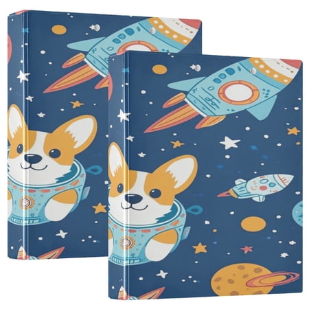 WOBOGO Corgi Rocket Element Pattern File Folders Extra Large Capacity to Hold 200 Sheets of Documents Hard Shell Ring Binder for School Home Office