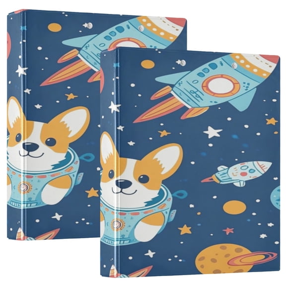WOBOGO Corgi Rocket Element Pattern File Folders Extra Large Capacity to Hold 200 Sheets of Documents Hard Shell Ring Binder for School Home Office