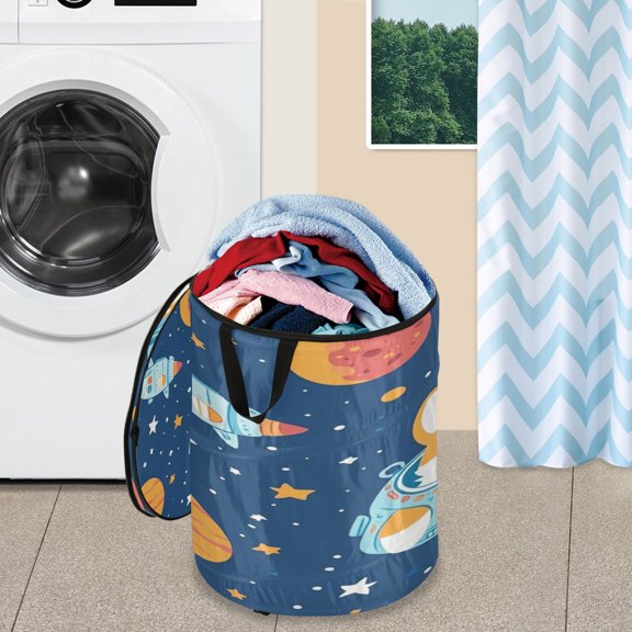 WOBOGO Corgi Rocket Element Pattern Foldable Laundry Baskets with Carry Handle Zipper Closure Travel Bathroom College Dorm Essentials