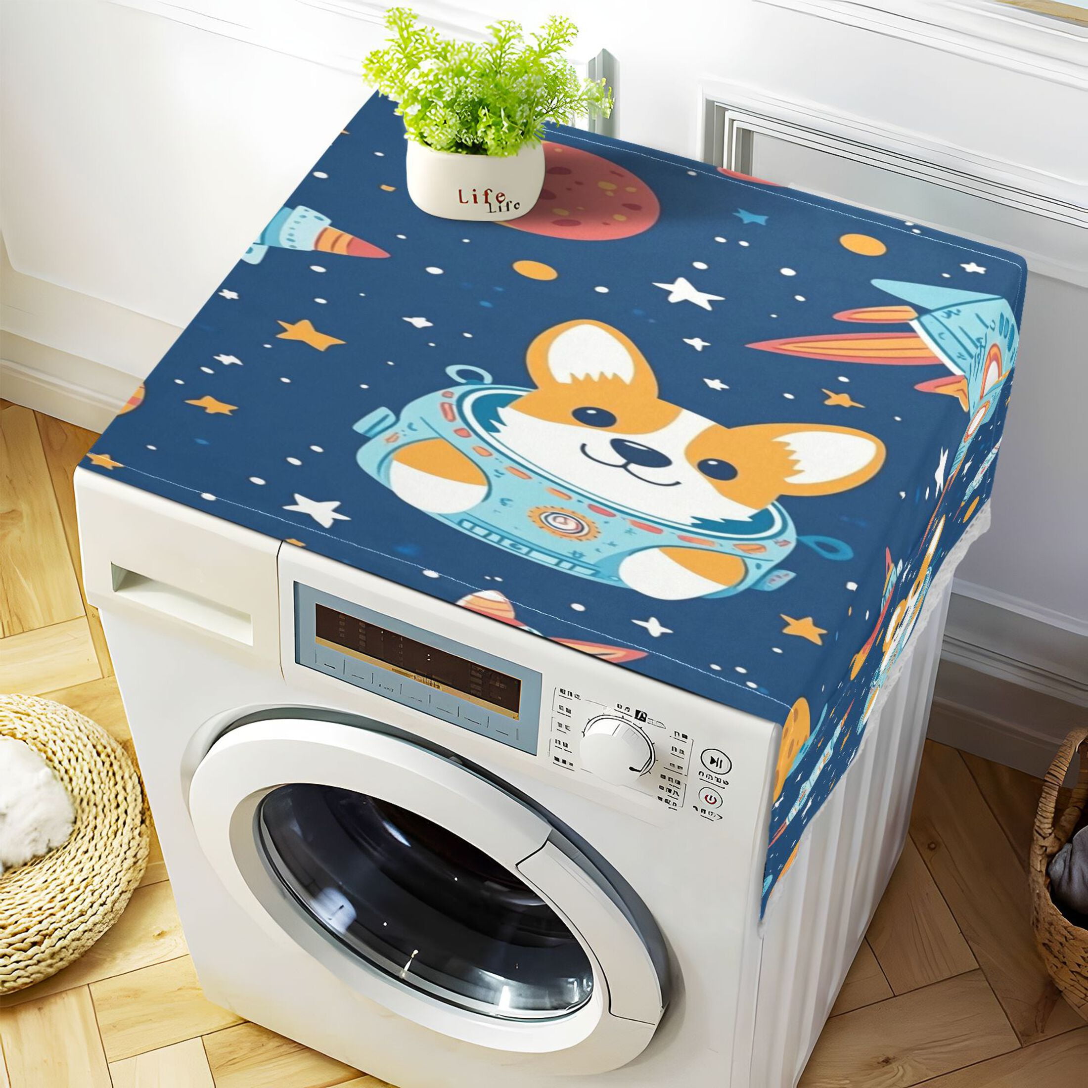 WOBOGO Corgi Rocket Element Pattern Washing Machine Cloth Dryer Refrigerator Top Cover Protective Non-Slip Mat For Kitchen Laundry