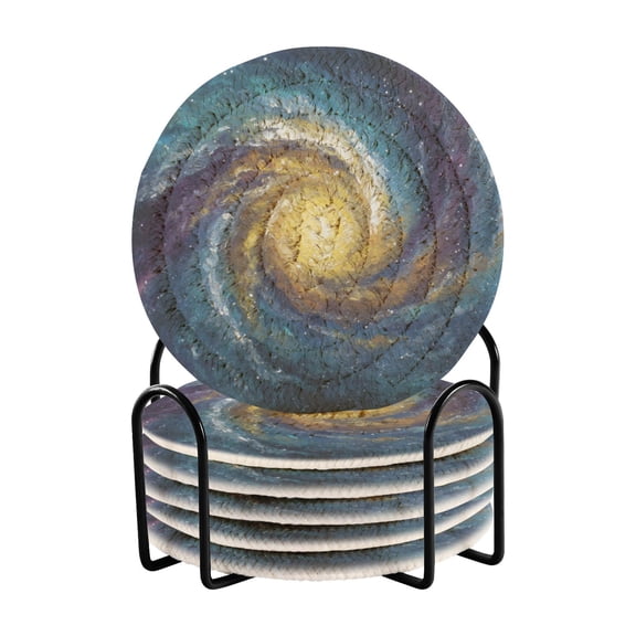 WOBOGO Cosmic Spiral Coil Coasters Set of 6 Minimalist Cotton Woven 3.94 inch Non-Slip Insulated and Absorbent Home Accessories.