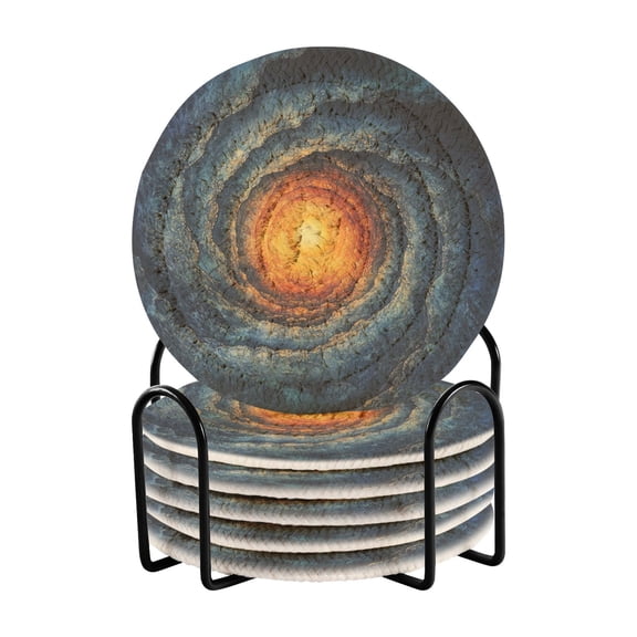 WOBOGO Cosmic Spiral Coil Coasters Set of 6 Minimalist Cotton Woven 3.94 inch Non-Slip Insulated and Absorbent Home Accessories.