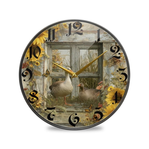 WOBOGO Country Goose Acrylic Wall Clock Battery Operated 9.5in Silent No Tick Bedroom Living Room Office Classroom Decoration