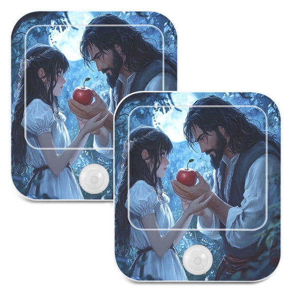 WOBOGO Couple Sharing Apples Together Night Light Lamp with Smart Sensor Dusk to Dawn Sensor 0.6W Plug-in 2-Pack