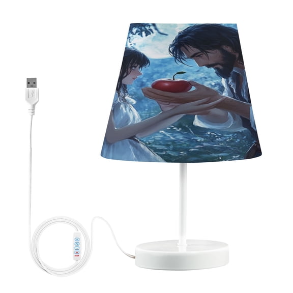 WOBOGO Couple Sharing Apples Together Table Lamps Bedroom 3-Speed Dimmable Farm Style with Fabric Shade for Reading and Home Office