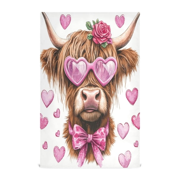 WOBOGO Cow with Love Pattern Kitchen Towel 4 Piece Large Cotton Dishcloth Premium Absorbency Set with Hanging Loop