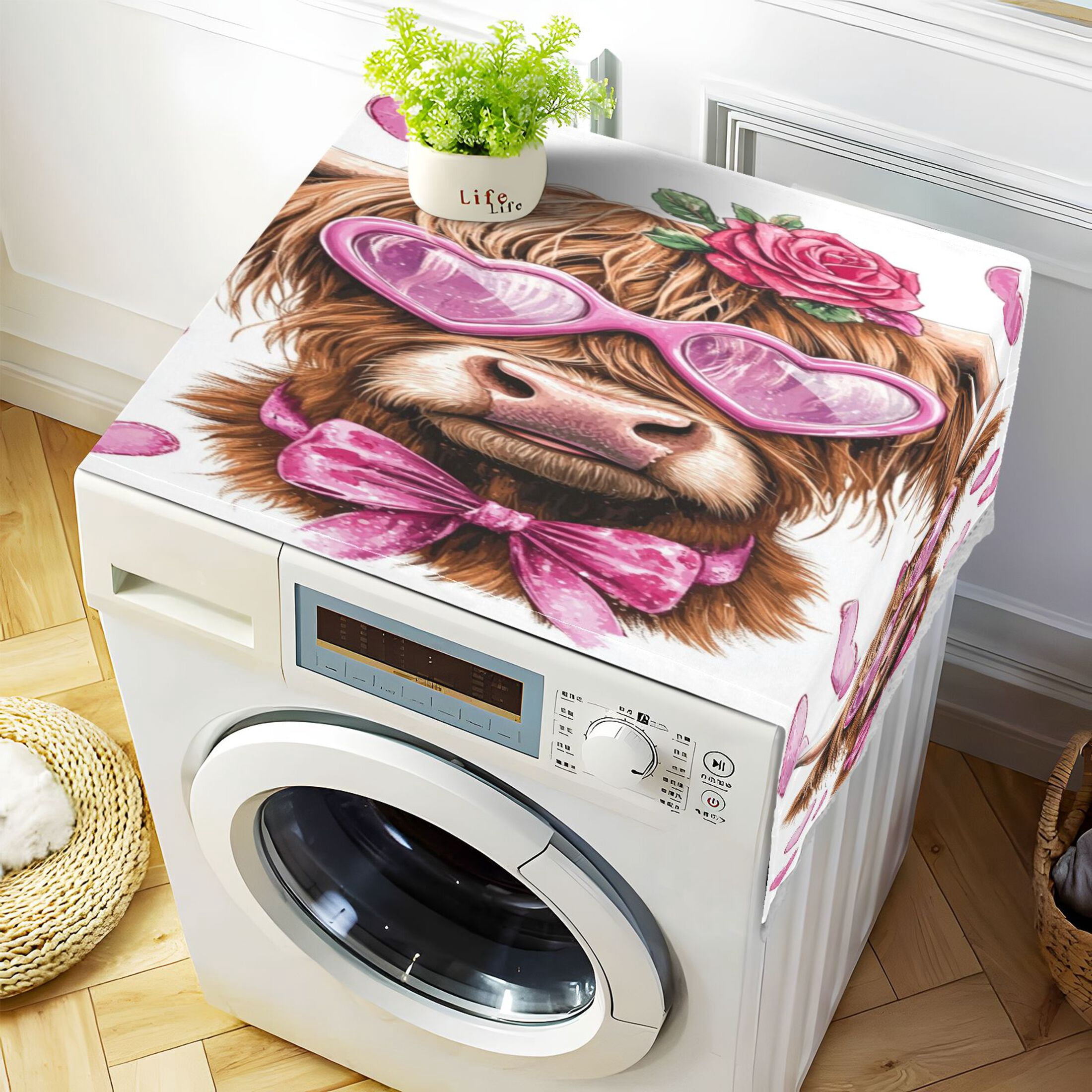 WOBOGO Cow with Love Pattern Washing Machine Cloth Dryer Refrigerator Top Cover Protective Non-Slip Mat For Kitchen Laundry