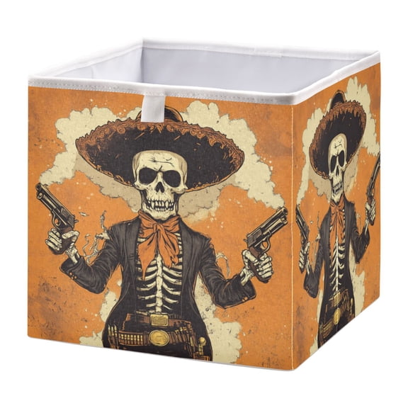 WOBOGO Cowboy Skull Storage Basket Foldable Easy to Clean Durable with Hollow Support Plate with Handle 11.02×11.02×11.02 in