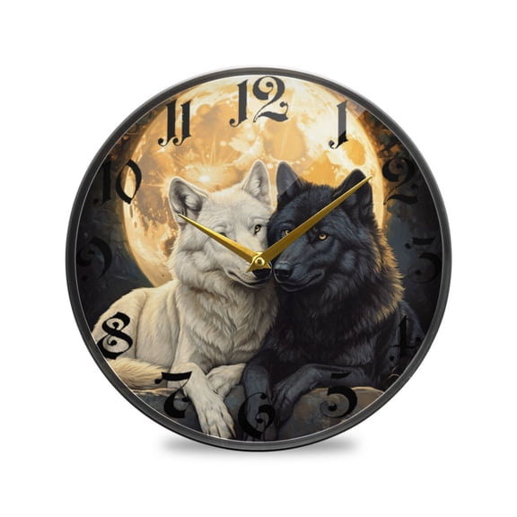 WOBOGO Cozy Two Wolves Acrylic Wall Clock Battery Operated 9.5in Silent No Tick Bedroom Living Room Office Classroom Decoration