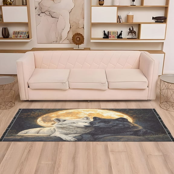 WOBOGO Cozy Two Wolves Bedside Long Rug Delicate and Soft Modern Indoor Area Decor Non Slip Carpet for Bed Room Corridor Entrance Balcony