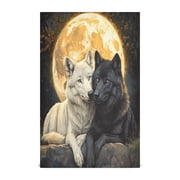 WOBOGO Cozy Two Wolves Kitchen Towel 1 Piece Large Cotton Dishcloth Premium Absorbency Set with Hanging Loop