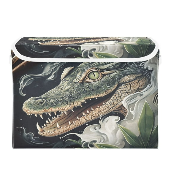 WOBOGO Crocodile Illustration in Realistic Style Large Collapsible Storage Box Flip Lid Fabric Decorative Organizer Container Basket with Handles 16.512.611.8in