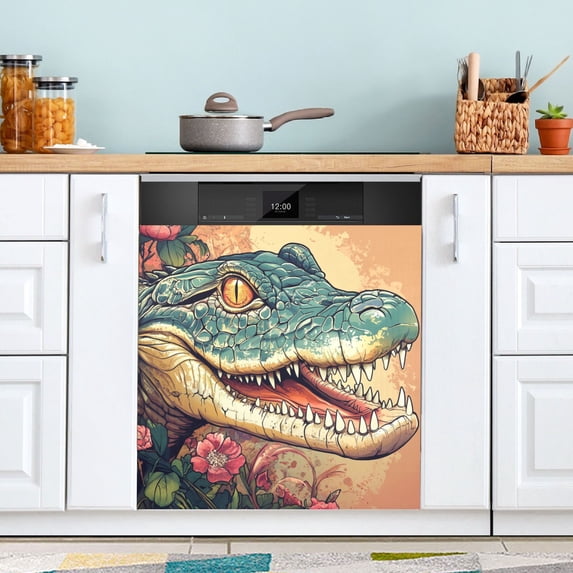 WOBOGO Crocodile Illustration in Realistic Style Magnetic Dishwasher Sticker Personalized DIY Beautiful and Practical Home Kitchen Decorations23×16in.