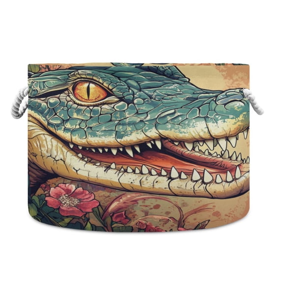 WOBOGO Crocodile Illustration in Realistic Style Toy Storage Basket 2014in Canvas Laundry Hamper for Living Room Kids Room Bathroom Organizer