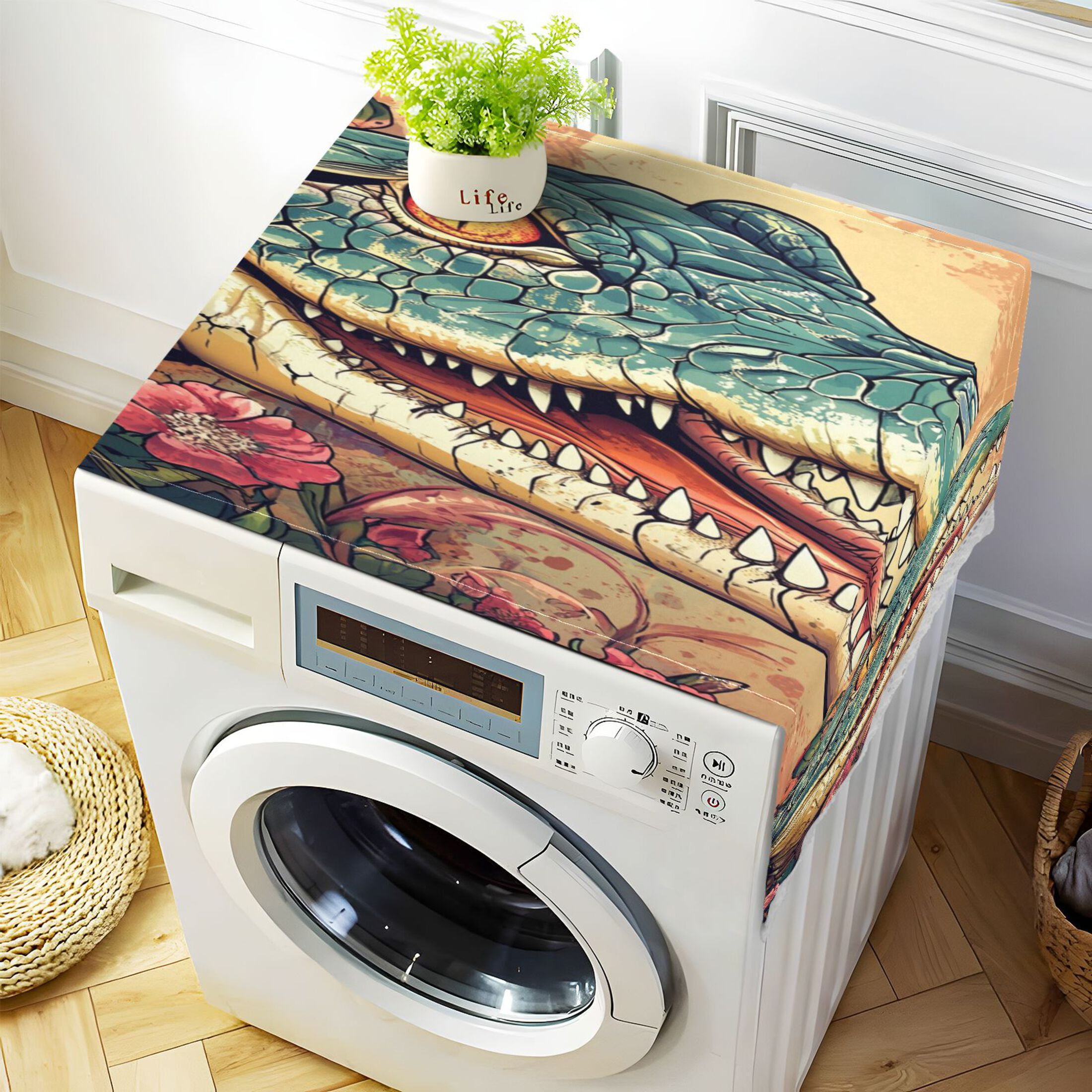 WOBOGO Crocodile Illustration in Realistic Style Washing Machine Cloth Dryer Refrigerator Top Cover Protective Non-Slip Mat For Kitchen Laundry