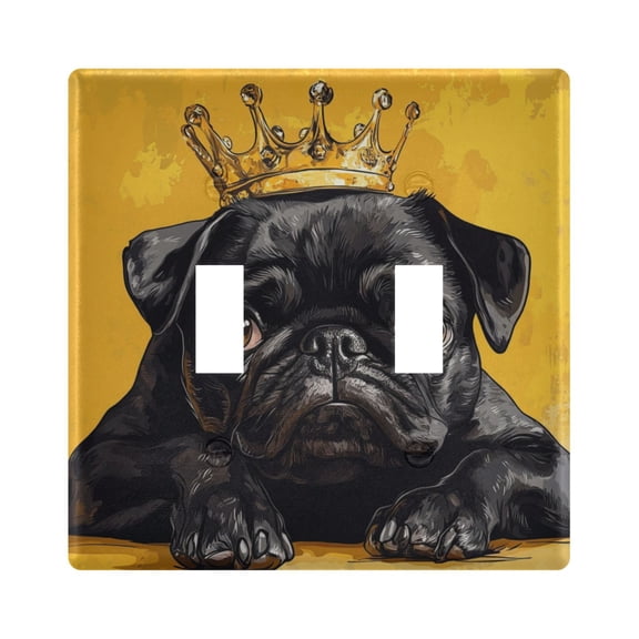 WOBOGO Crown Black Pug Dog 2-hole Switch Plates PC Flame Retardant Plastic Material Glossy Finish Smooth Touch 4.56x4.48x0.27in