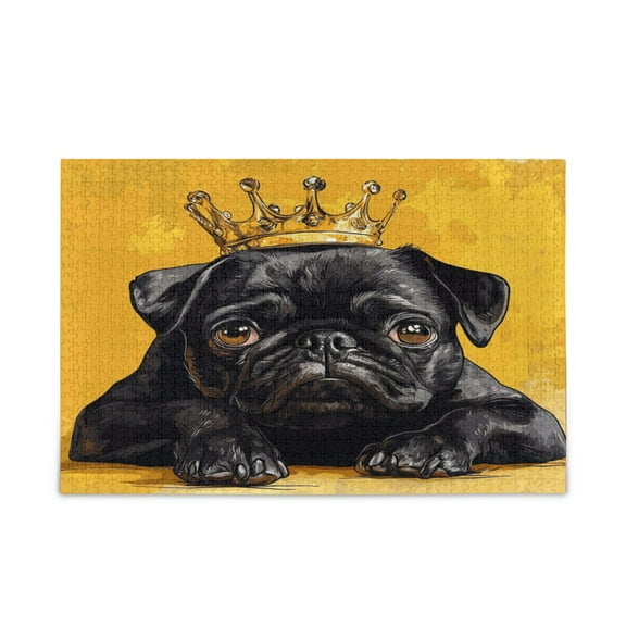 WOBOGO Crown Black Pug Dog Puzzle Challenge 1000 Piece Jigsaw Suitable for Game Night Finished Size 29.5 x 19.7in