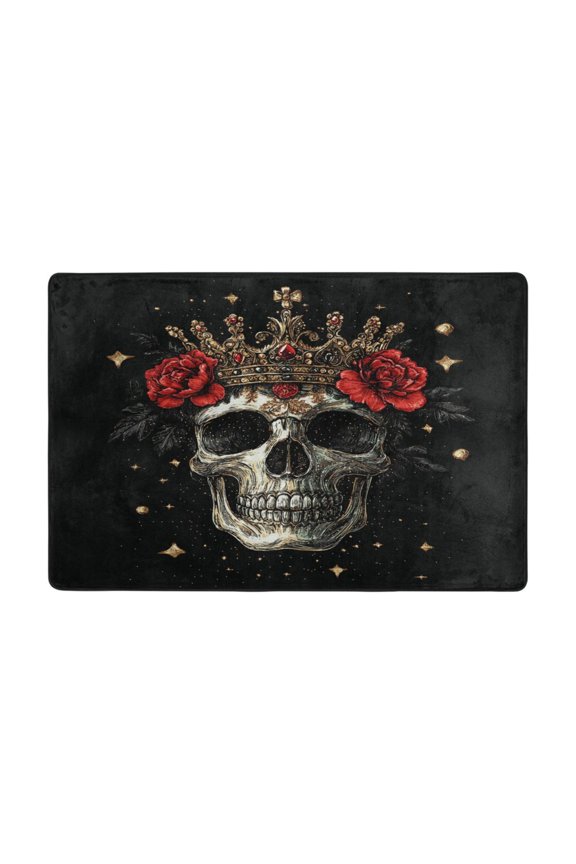 Crown Skull Black Pattern Carpet Non-Slip Rugs Soft Doormat 72×48in Living Dining Room Bedroom Decorative