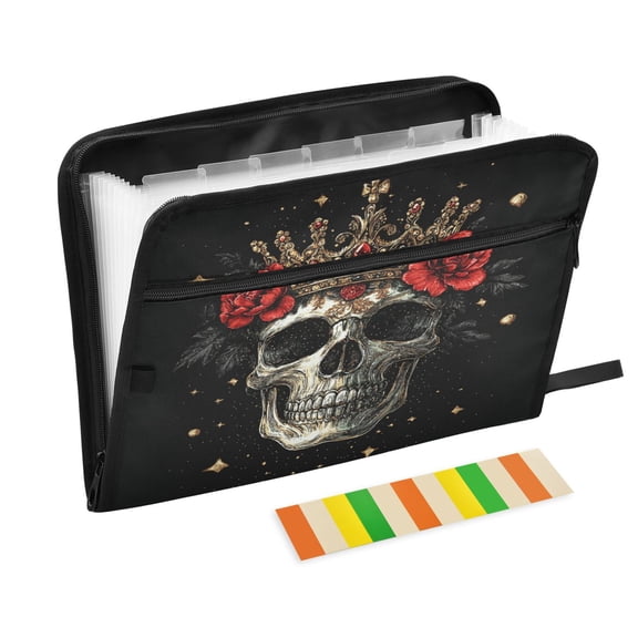 WOBOGO Crown Skull Black Pattern Expanding File Folder Letter Size Accordion Filing Organizer 13 Pocket Separate Organ Pocket