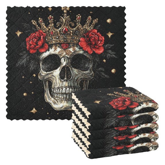 WOBOGO Crown Skull Black Pattern Kitchen Towels 6pcs Ultra Soft Absorbent Quick Drying Dish Cloths 1111inch