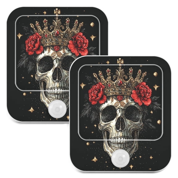 WOBOGO Crown Skull Black Pattern Night Light Lamp with Smart Sensor Dusk to Dawn Sensor 0.6W Plug-in 2-Pack