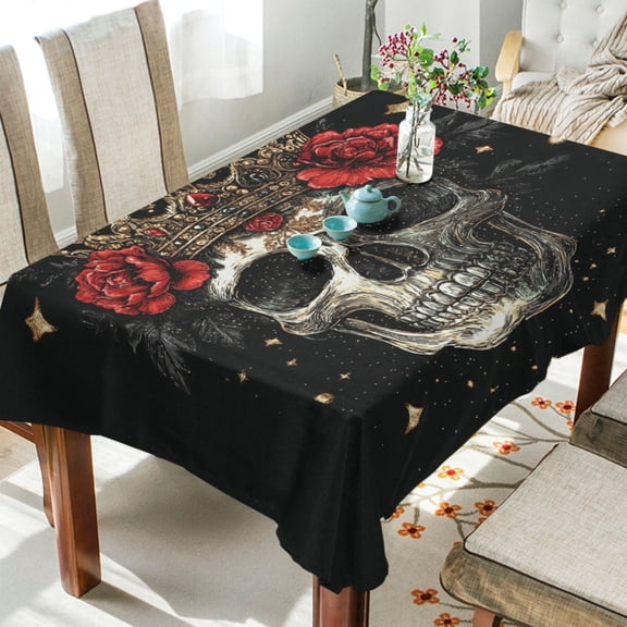 WOBOGO Crown Skull Black Pattern Square Tablecloth 54×54in Polyester Fabric Tablecloth Washable Dust Resistant Wrinkle Resistant