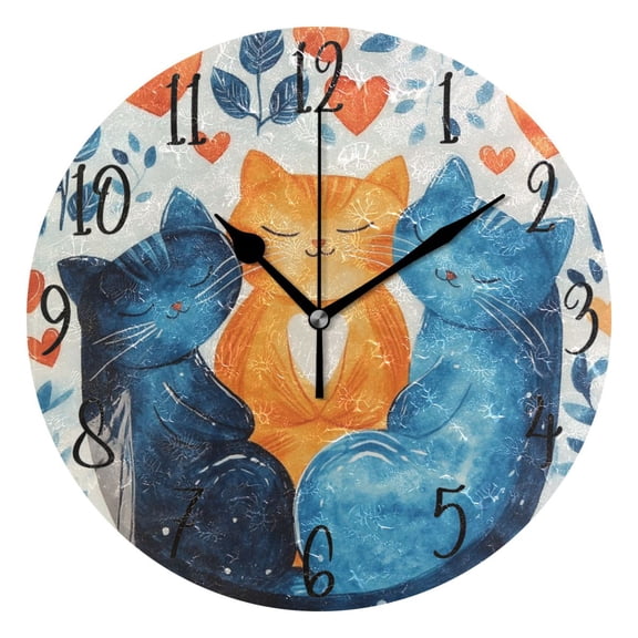 WOBOGO Curled Up Kitten Wall Clock 10in Silent Mechanism Battery Operated Retro Style for Living Room Bedroom and Kitchen Black Pointer