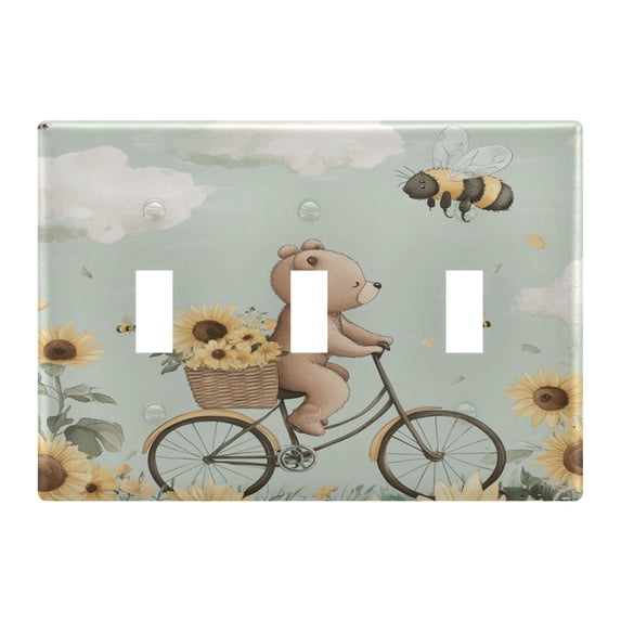 WOBOGO Cut Bear Riding Bicycle 3-hole Switch Plates PC Flame Retardant Plastic Material Glossy Finish Smooth Touch 6.37x4.48x0.27in