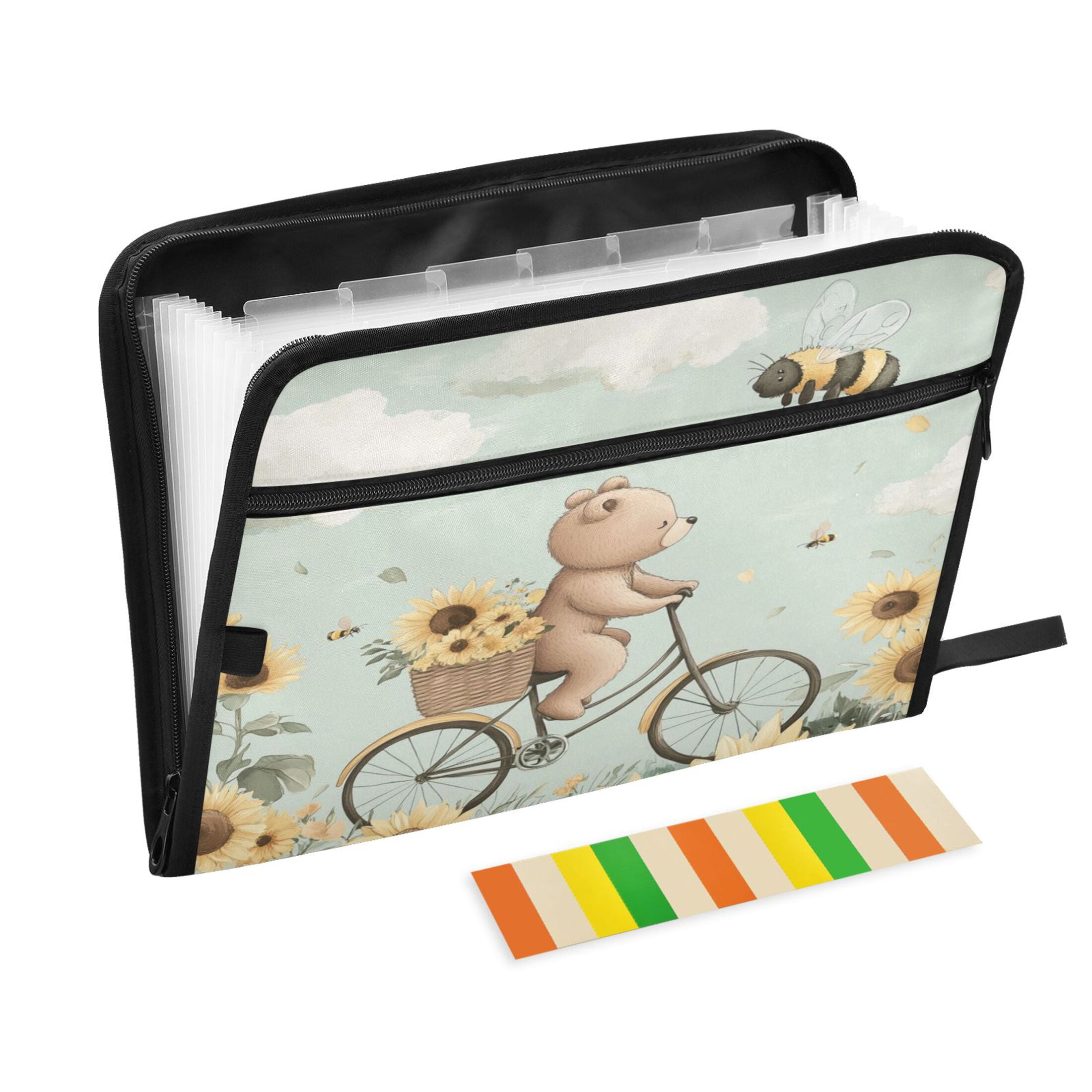 WOBOGO Cut Bear Riding Bicycle Expanding File Folder Letter Size Accordion Filing Organizer 13 Pocket Separate Organ Pocket