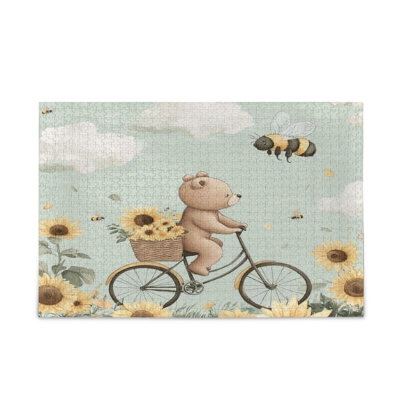 WOBOGO Cut Bear Riding Bicycle Puzzle Challenge 500 Piece Jigsaw Suitable for Game Night Finished Size 20.5 x 14.9in