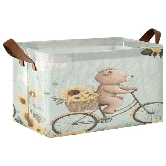 WOBOGO Cut Bear Riding Bicycle Storage Basket 16.9×11.4×10in Collapsible Oversized with Metal Iron Frame Set of 1