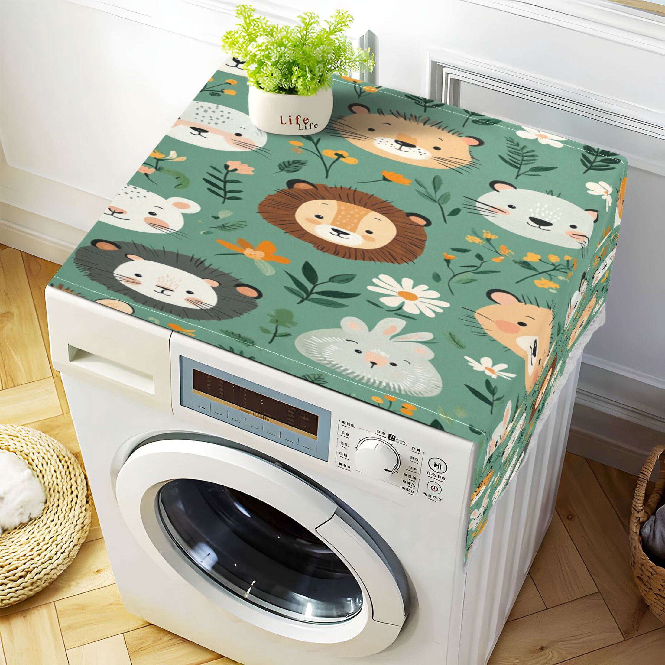 WOBOGO Cute Animal Faces in A Seamless Jungle Pattern Washing Machine Cloth Dryer Refrigerator Top Cover Protective Non-Slip Mat For Kitchen Laundry
