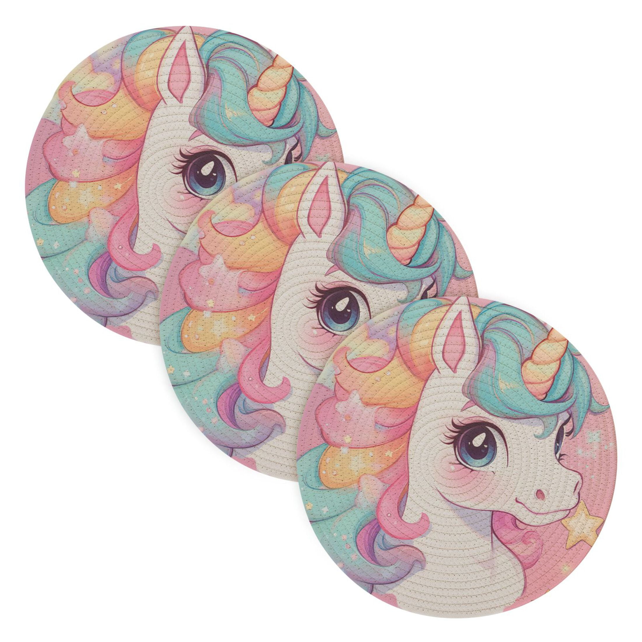 WOBOGO Cute Baby Pony Coil Placemats 3pcs Resistant Hot Pads Mat for Table Counter Cooking Potholder 15in