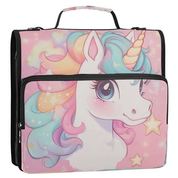 WOBOGO Cute Baby Pony Ring Binder Bag 1.5in Folder Organizer with Shoulder Strap for 13Inch Laptop and 500 Sheets of Paper