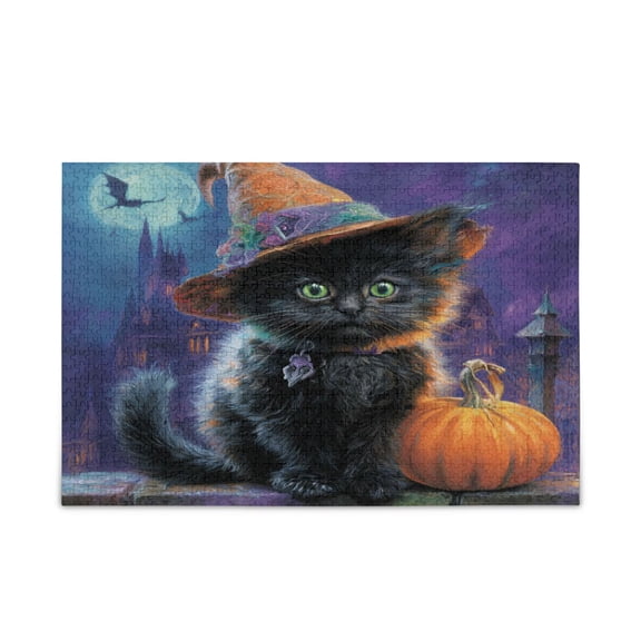WOBOGO Cute Black Cat Puzzle Challenge 500 Piece Jigsaw Suitable for Game Night Finished Size 20.5 x 14.9in