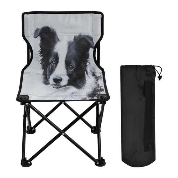 WOBOGO Cute Border Collie Camping Chair Convenient Four Corner Backrest Folding Stool Can Hold Up to 220lbs