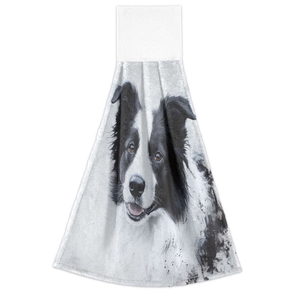 WOBOGO Cute Border Collie Hand Towel Set of 2 Absorbent for Kitchen and Bathroom With Velcro Hanging Loop 18.214in