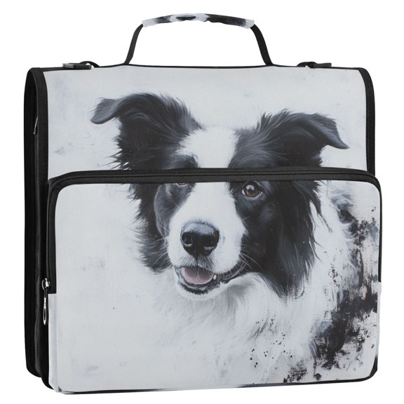 WOBOGO Cute Border Collie Ring Binder Bag 1.5in Folder Organizer with Shoulder Strap for 13Inch Laptop and 500 Sheets of Paper