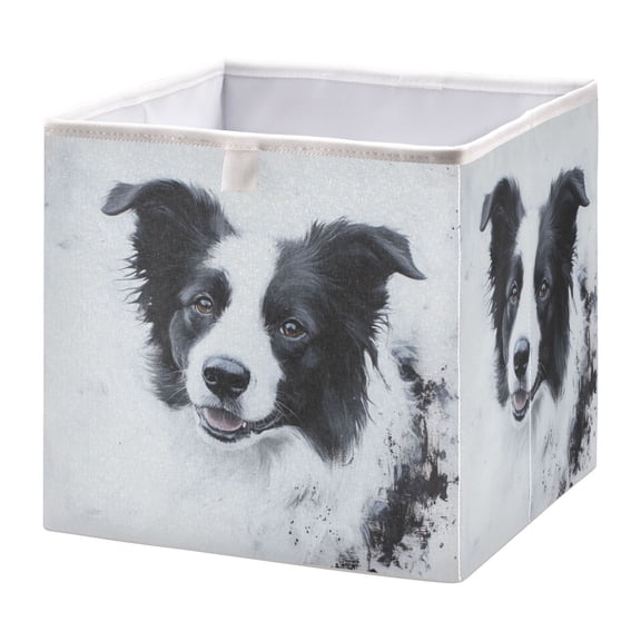WOBOGO Cute Border Collie Storage Basket Foldable Easy to Clean Durable with Hollow Support Plate with Handle 15.75×10.63×6.96 in