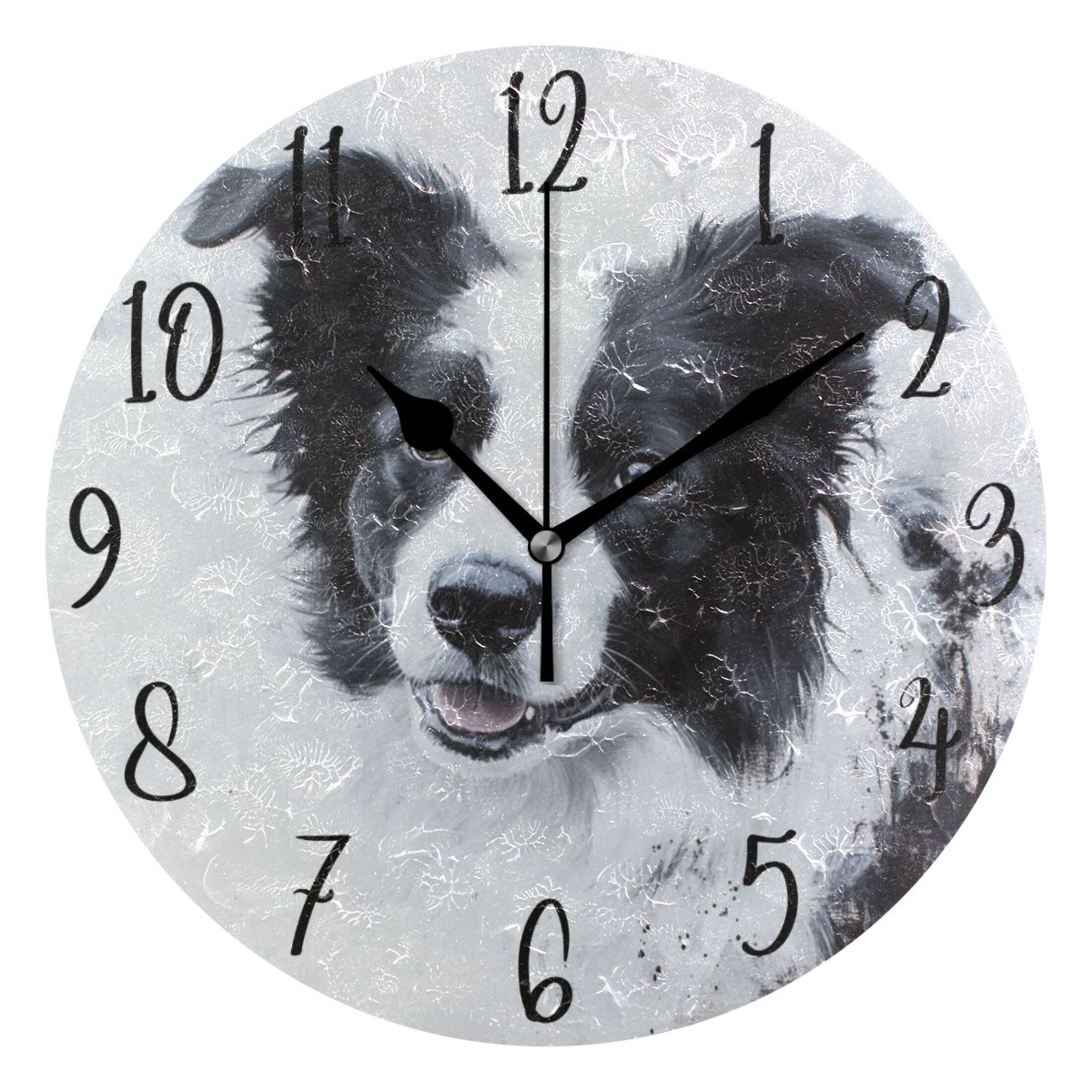 WOBOGO Cute Border Collie Wall Clock 10in Silent Mechanism Battery ...