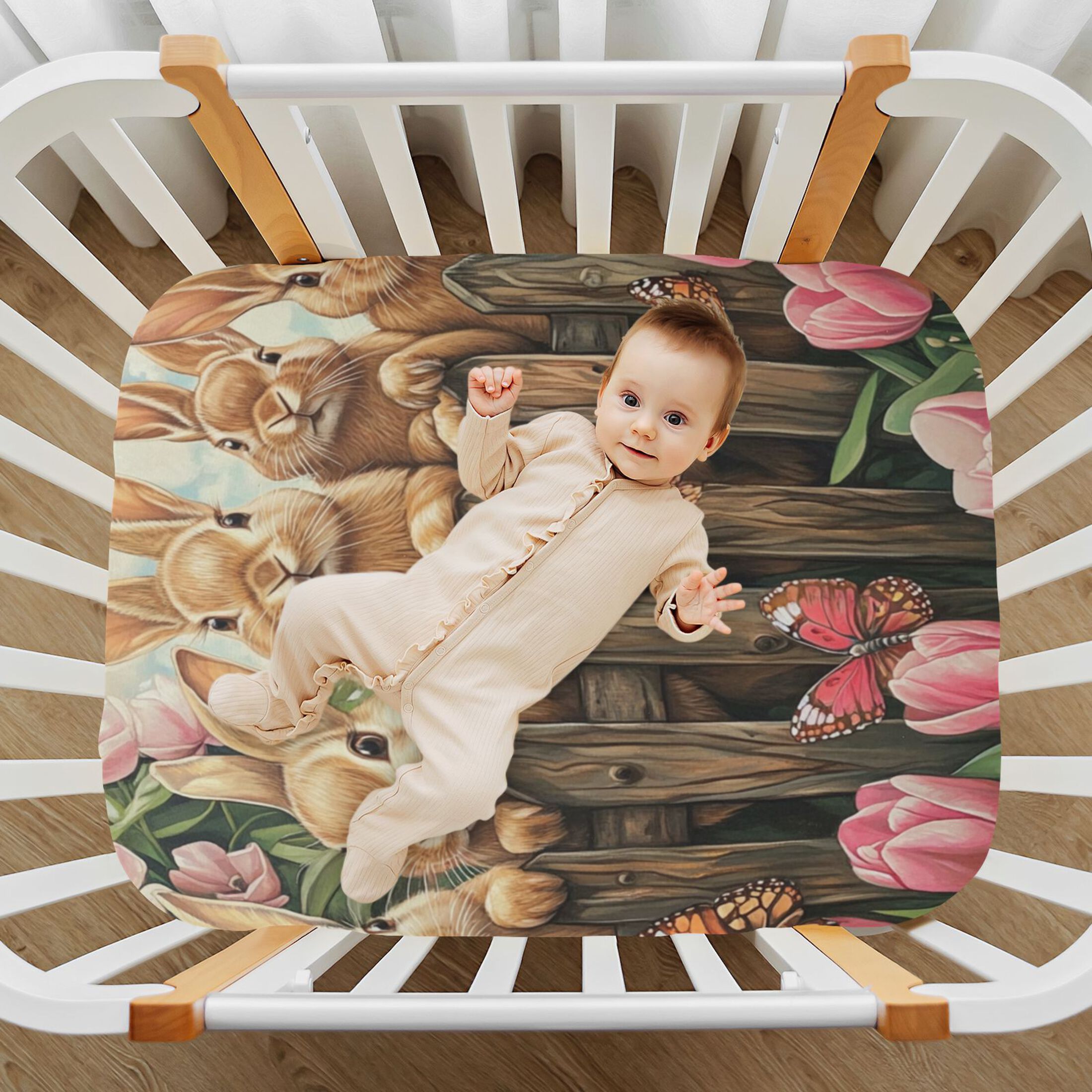 WOBOGO Cute Brown Bunny Baby Crib Sheets Super Soft Microfiber Playard